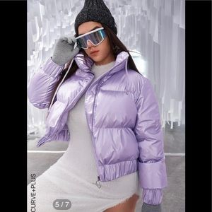 SHEIN Lavender Shiny Puffer Jacket